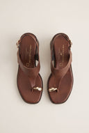 Block Heel Toe Ring Sandals T-Strap - Brown Matte-Block Heel Toe Ring Sandals T-Strap - Brown Matte