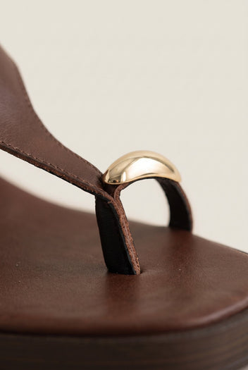 Block Heel Toe Ring Sandals T-Strap - Brown Matte-Block Heel Toe Ring Sandals T-Strap - Brown Matte
