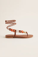 Flat Sandals Thong Lace Up - Tan Matte