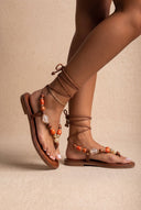 Flat Sandals Thong Lace Up - Tan Matte-Flat Sandals Thong Lace Up - Tan Matte