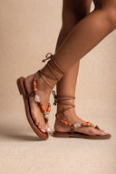 Flat Sandals Thong Lace Up - Tan Matte
