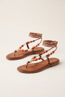Flat Sandals Thong Lace Up - Tan Matte