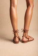 Flat Sandals Thong Lace Up - Tan Matte-Flat Sandals Thong Lace Up - Tan Matte