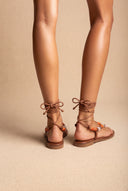 Flat Sandals Thong Lace Up - Tan Matte