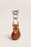 Flat Sandals Thong Lace Up - Tan Matte