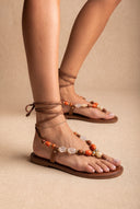 Flat Sandals Thong Lace Up - Tan Matte