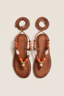 Flat Sandals Thong Lace Up - Tan Matte