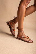 Flat Sandals Thong Lace Up - Tan Matte