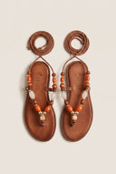 Flat Sandals Thong Lace Up - Tan Matte-Flat Sandals Thong Lace Up - Tan Matte