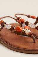 Flat Sandals Thong Lace Up - Tan Matte-Flat Sandals Thong Lace Up - Tan Matte