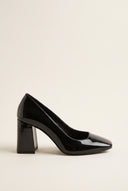 Block Heel Pumps Square Toe - Black Patent