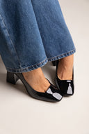 Block Heel Pumps Square Toe - Black Patent