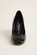 Block Heel Pumps Square Toe - Black Patent