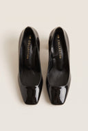 Block Heel Pumps Square Toe - Black Patent