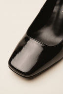 Block Heel Pumps Square Toe - Black Patent