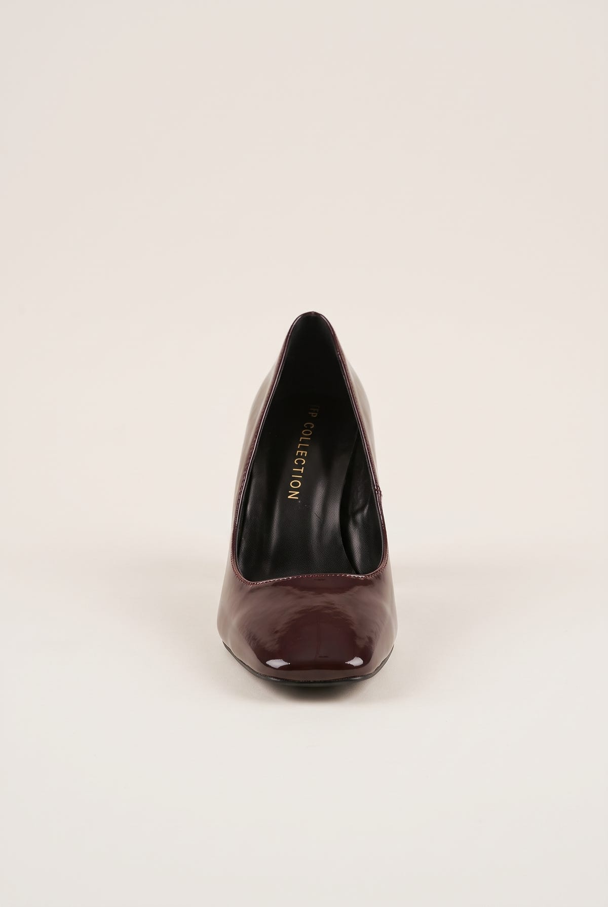 Block Heel Pumps Square Toe - Brown Patent