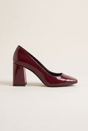Block Heel Pumps Square Toe - Bordeaux Patent