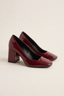 Block Heel Pumps Square Toe - Bordeaux Patent