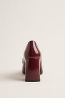 Block Heel Pumps Square Toe - Bordeaux Patent