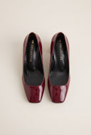 Block Heel Pumps Square Toe - Bordeaux Patent