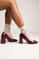 Block Heel Pumps Square Toe - Bordeaux Patent
