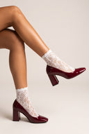 Block Heel Pumps Square Toe - Bordeaux Patent