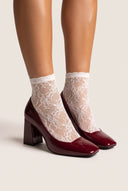 Block Heel Pumps Square Toe - Bordeaux Patent
