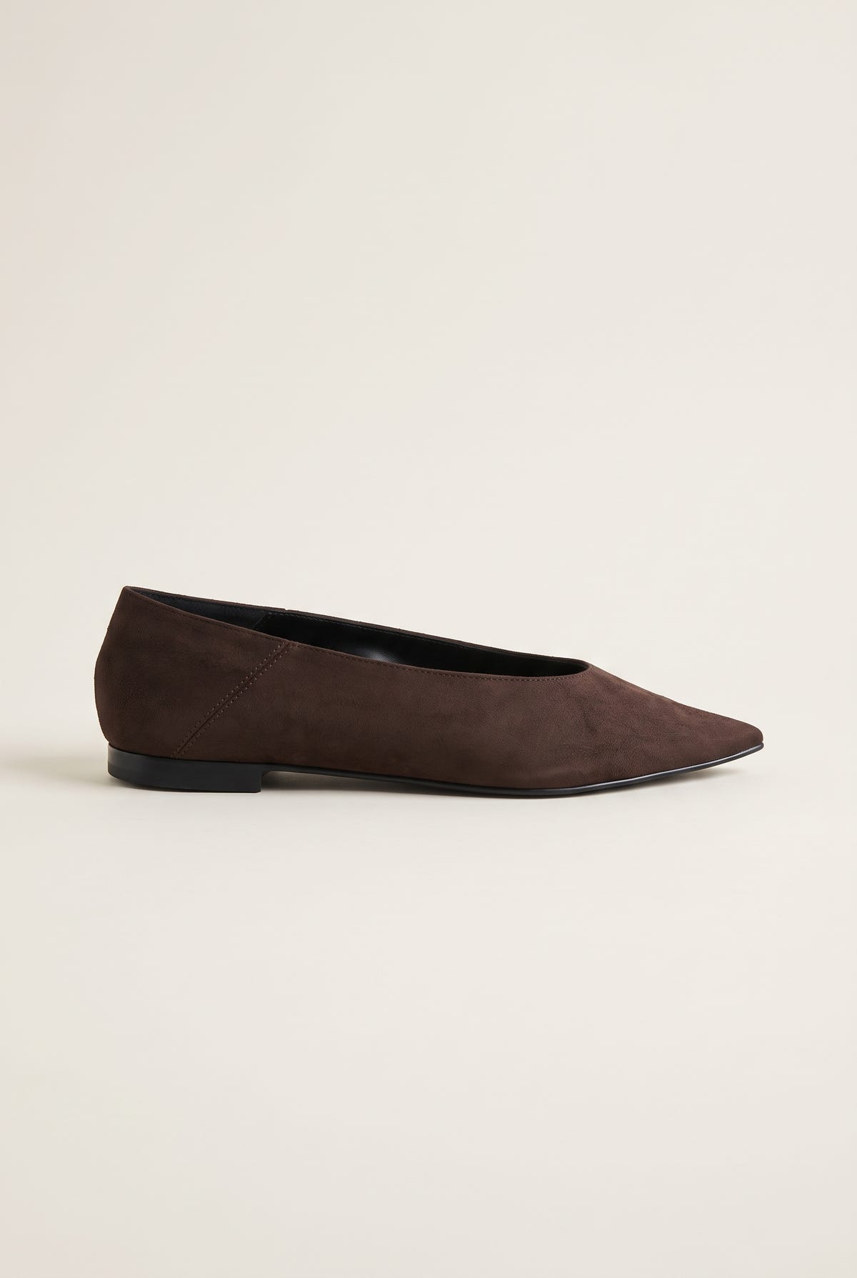 Pointed Toe Ballet Flats - Brown Suede