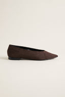 Pointed Toe Ballet Flats - Brown Suede