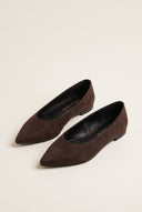 Pointed Toe Ballet Flats - Brown Suede
