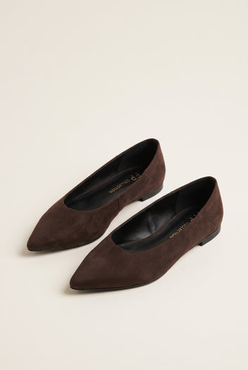 Pointed Toe Ballet Flats - Brown Suede