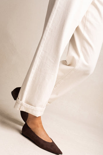 Pointed Toe Ballet Flats - Brown Suede