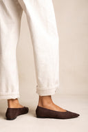Pointed Toe Ballet Flats - Brown Suede
