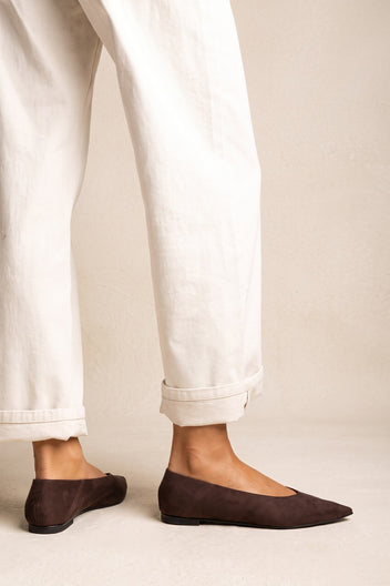 Pointed Toe Ballet Flats - Brown Suede