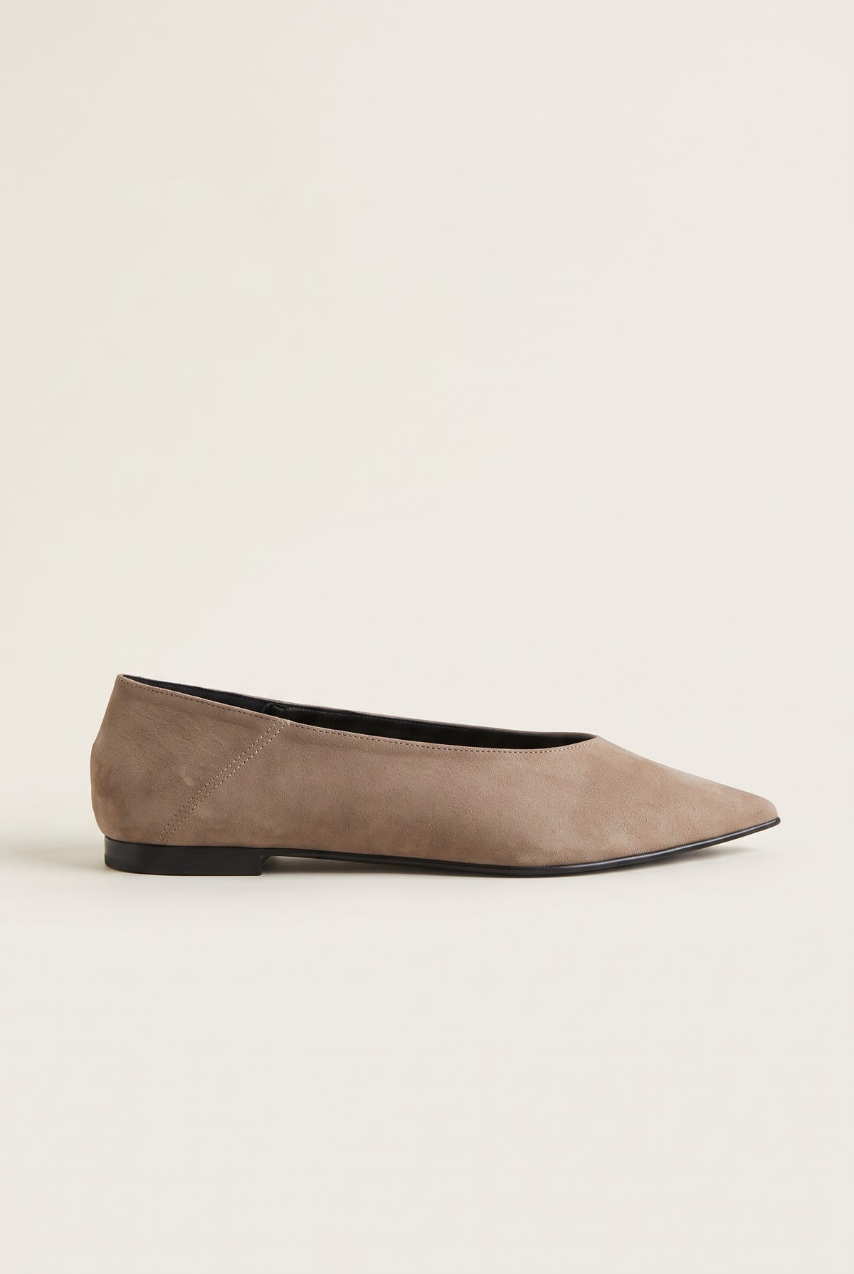 Pointed Toe Ballet Flats - Beige Suede