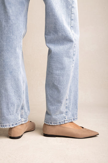 Pointed Toe Ballet Flats - Beige Suede