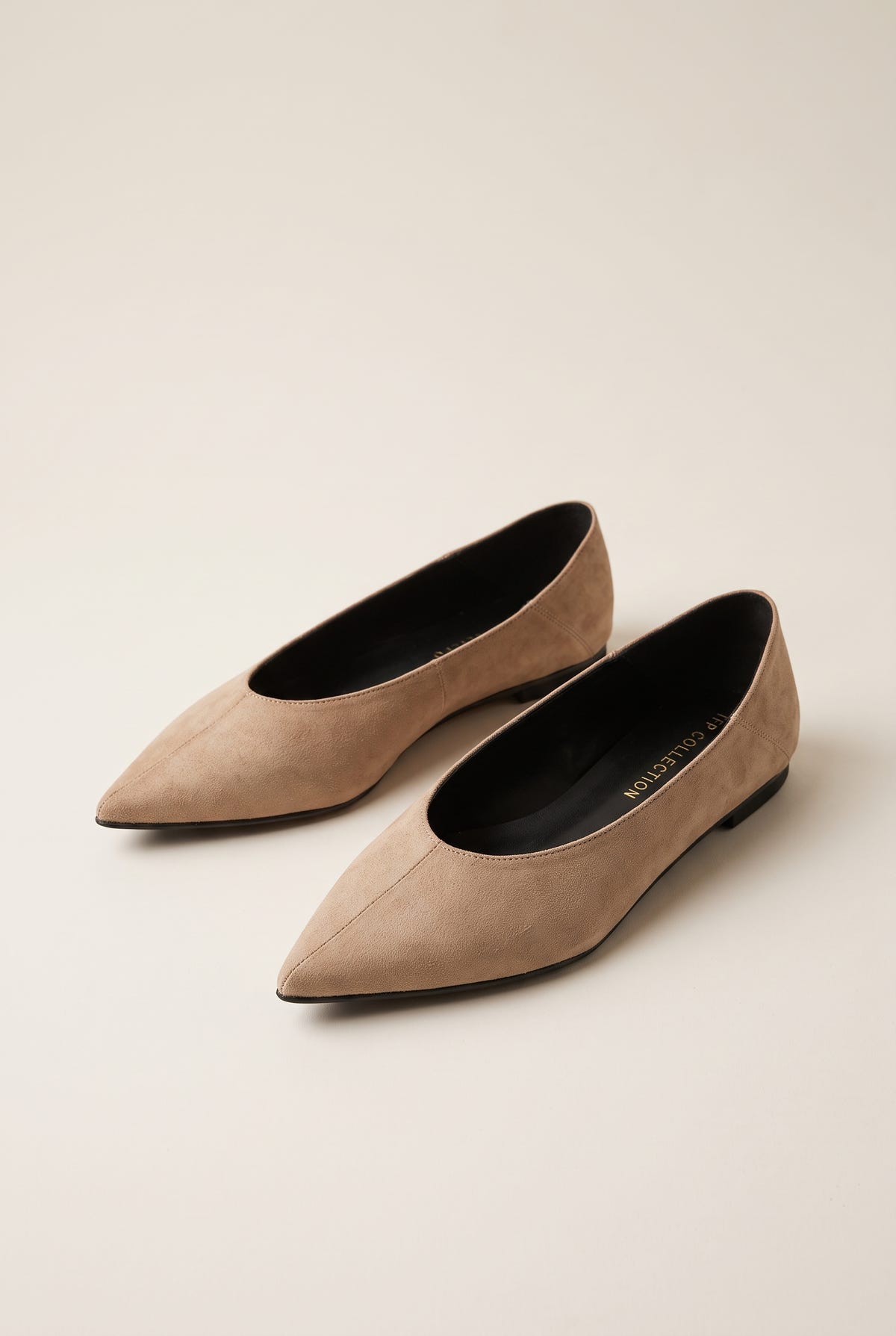 Pointed Toe Ballet Flats - Beige Suede