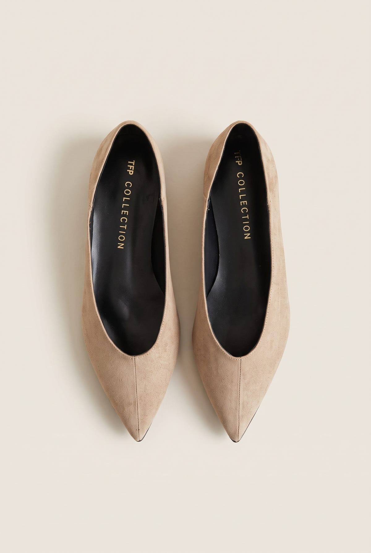 Pointed Toe Ballet Flats - Beige Suede
