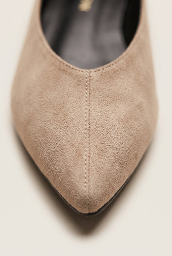 Pointed Toe Ballet Flats - Beige Suede