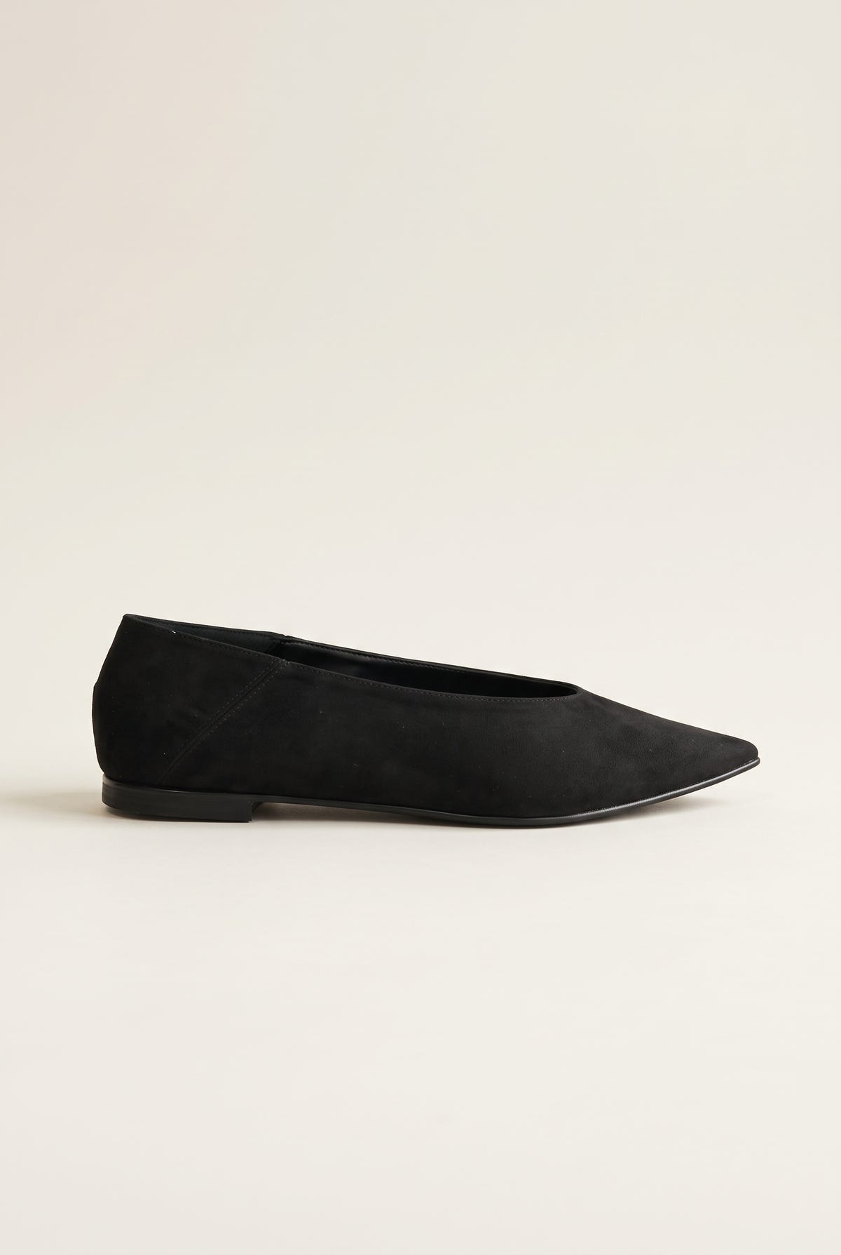 Pointed Toe Ballet Flats - Black Suede