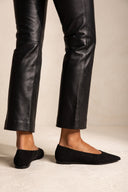 Pointed Toe Ballet Flats - Black Suede