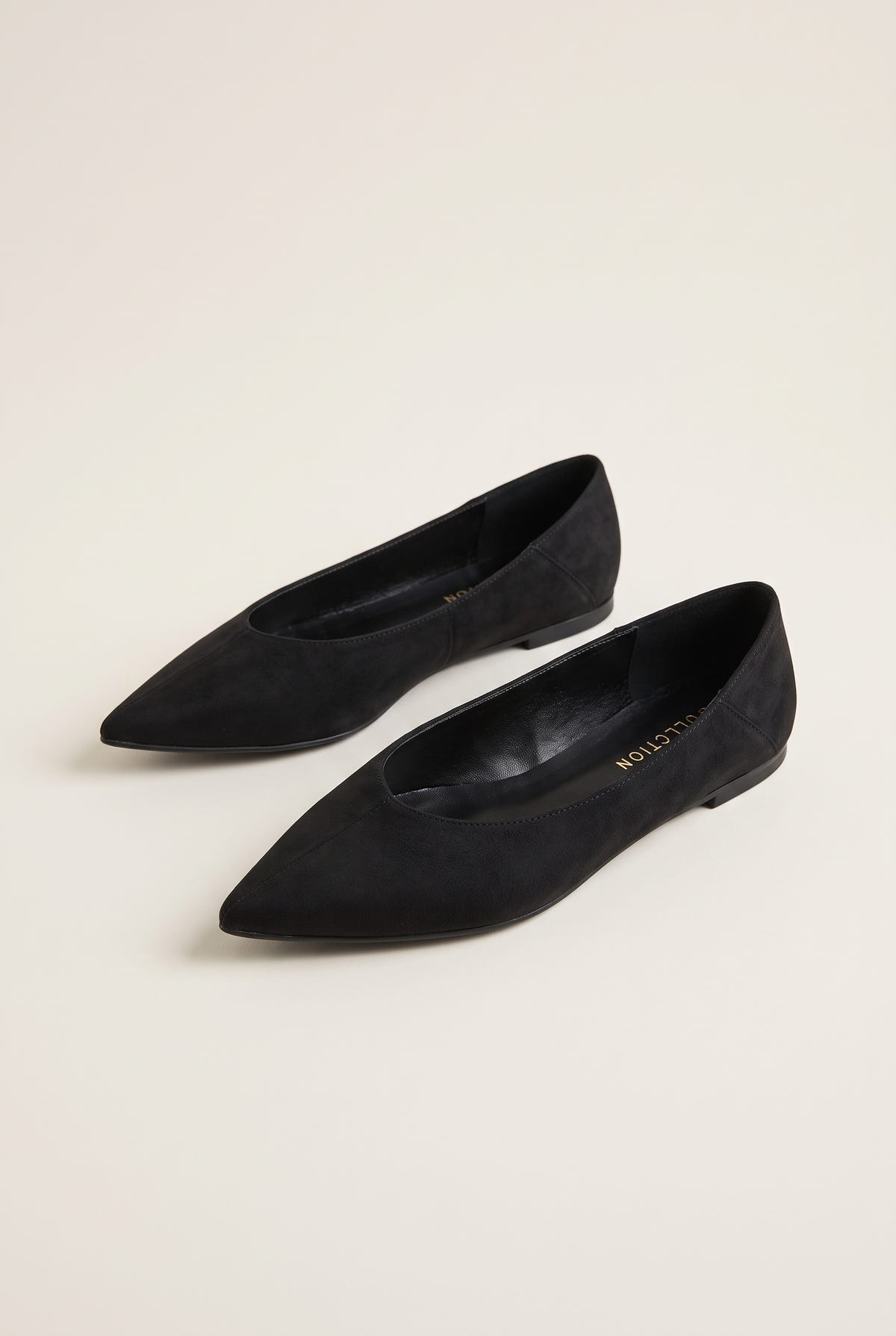 Pointed Toe Ballet Flats - Black Suede