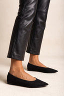 Pointed Toe Ballet Flats - Black Suede