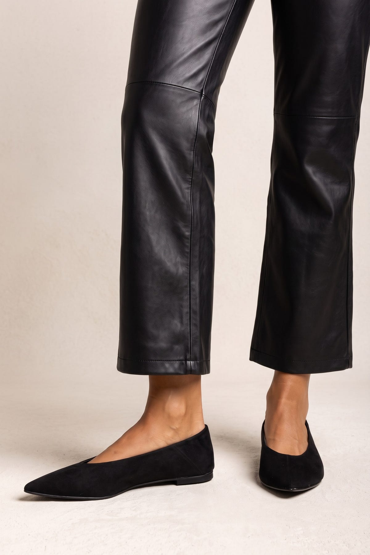Pointed Toe Ballet Flats - Black Suede