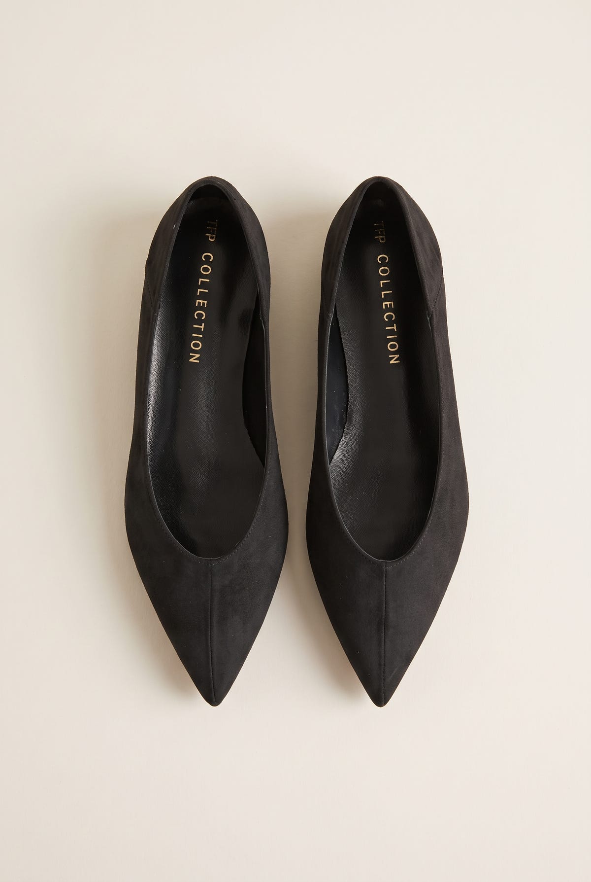 Pointed Toe Ballet Flats - Black Suede