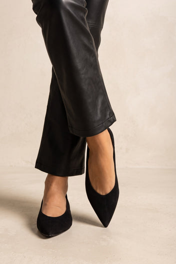 Pointed Toe Ballet Flats - Black Suede