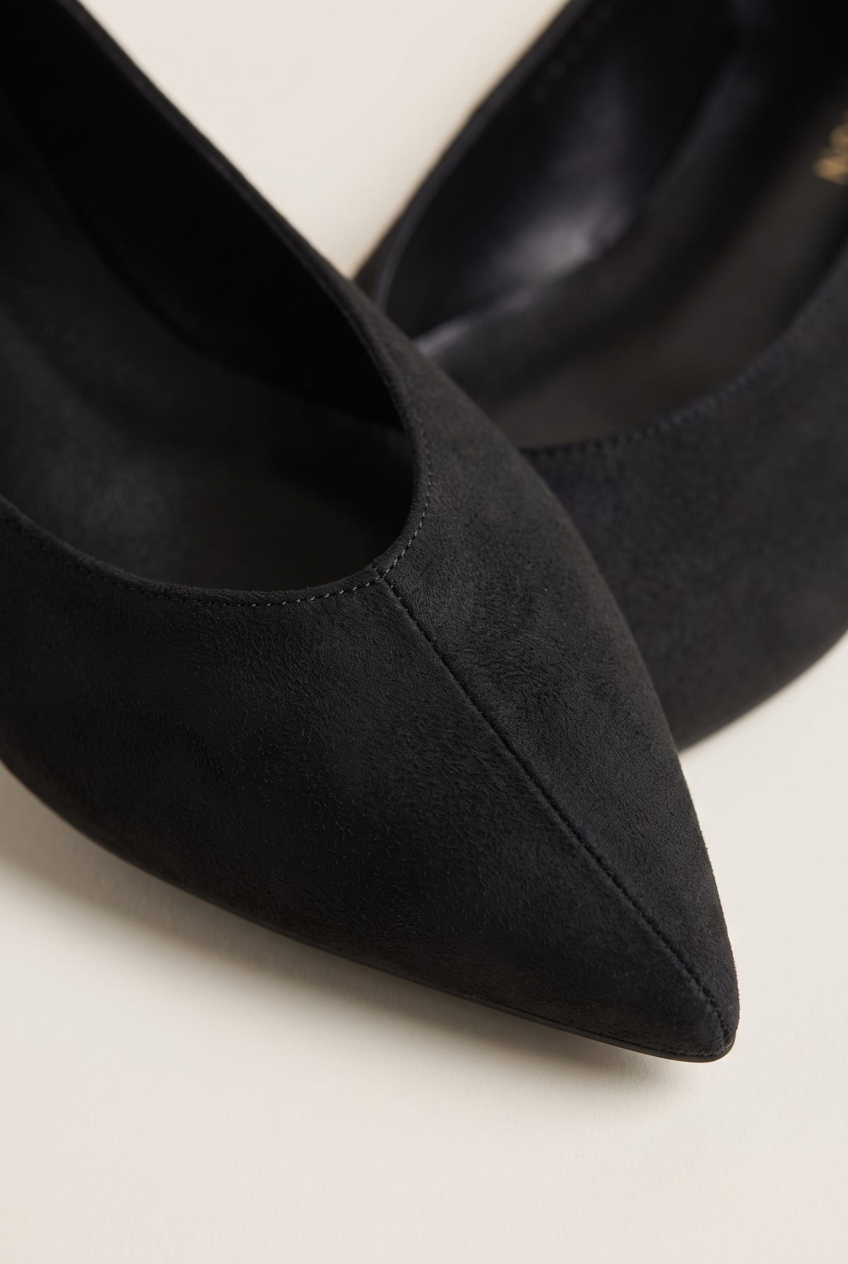 Pointed Toe Ballet Flats - Black Suede