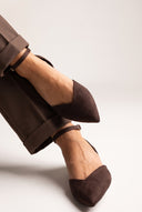 Ballet Flats Pointed Toe - Brown Suede