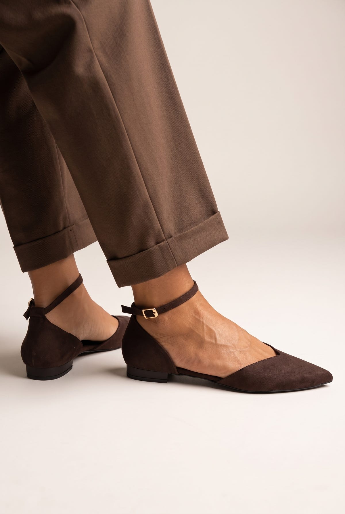 Ballet Flats Pointed Toe - Brown Suede