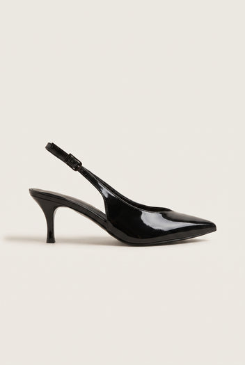 Slingback-Pumps mit spitzer Zehenpartie - Schwarzer Lack